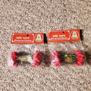 VTG Commodore Red Holly Berry Decoration Hand Crafted Japan Christmas 2 Pack